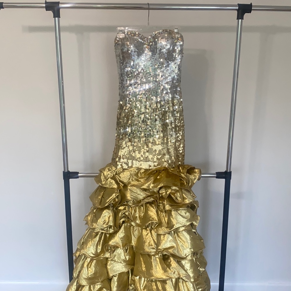 Gold Sequined Prom Dress